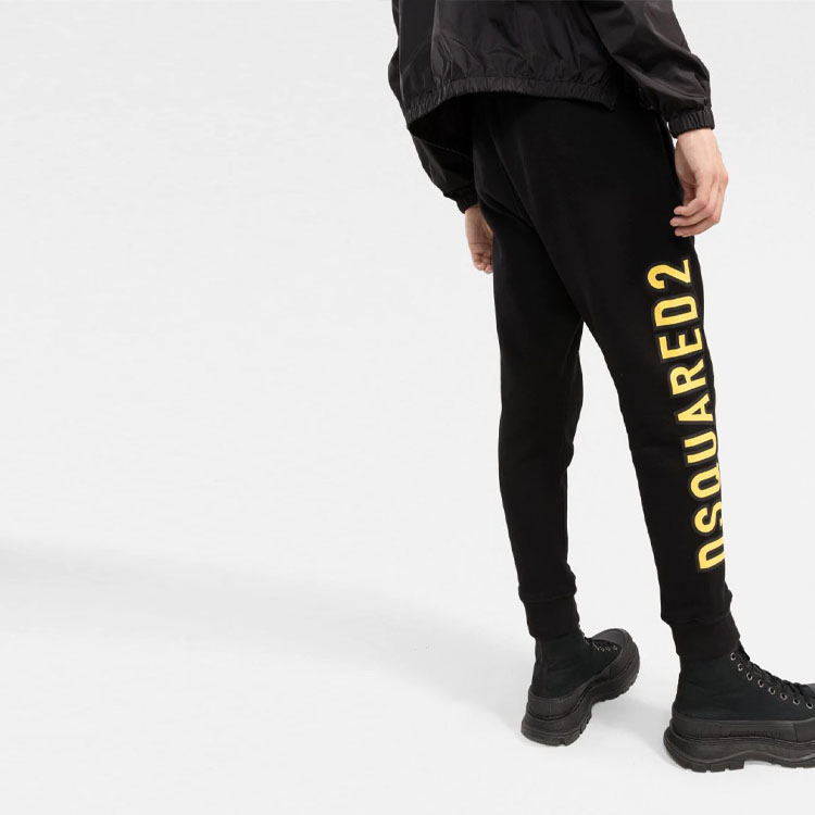 Purchase DSQUARED2 黑色側標印花鬆緊腰休閒運動褲 S74KB0650S25516-900