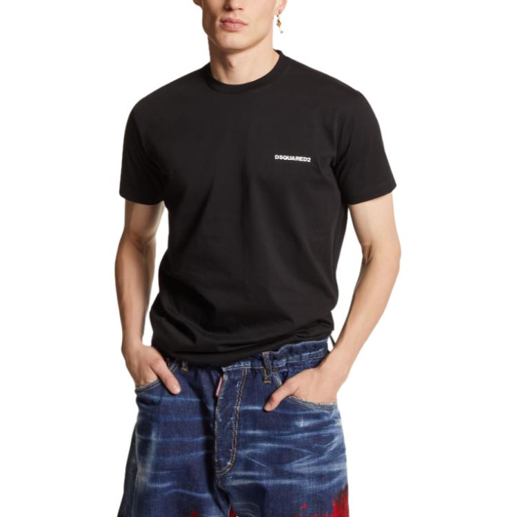 Shop DSQUARED2 黑色字母标志印花直筒圆领T恤. S74GD1338D20020-900