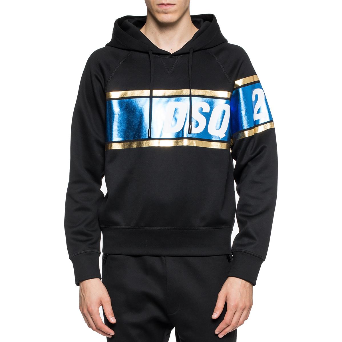 Shop DSQUARED2 ブラック ロゴプリント カジュアルフーディー S74GU0263S23092-964