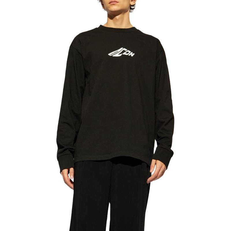 Shop DSQUARED2 黑色長袖Logo圓領T恤 S79GC0099D20033-900