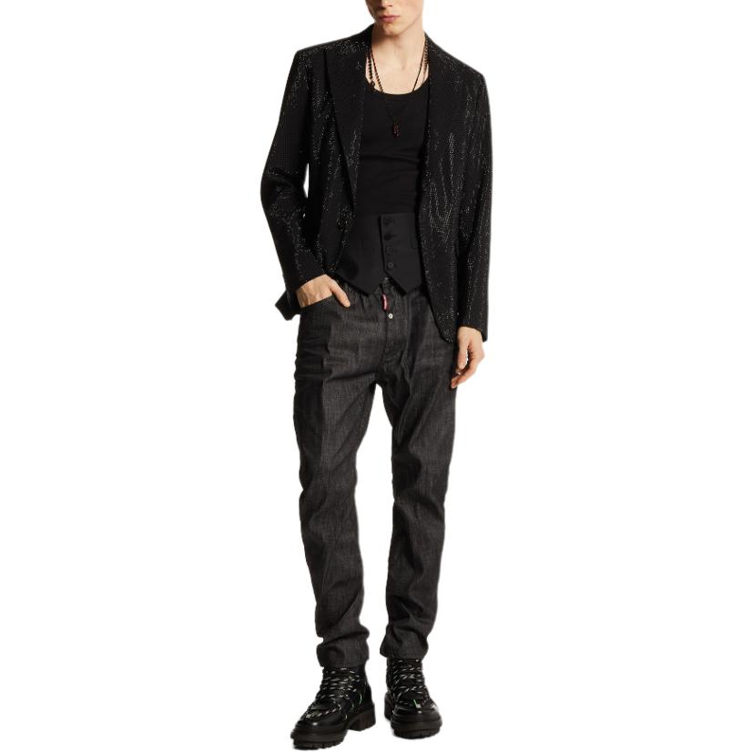 Shop DSQUARED2 Seluar Longgar Hitam Logo Butang Kasual. S74LB1541S30357-900