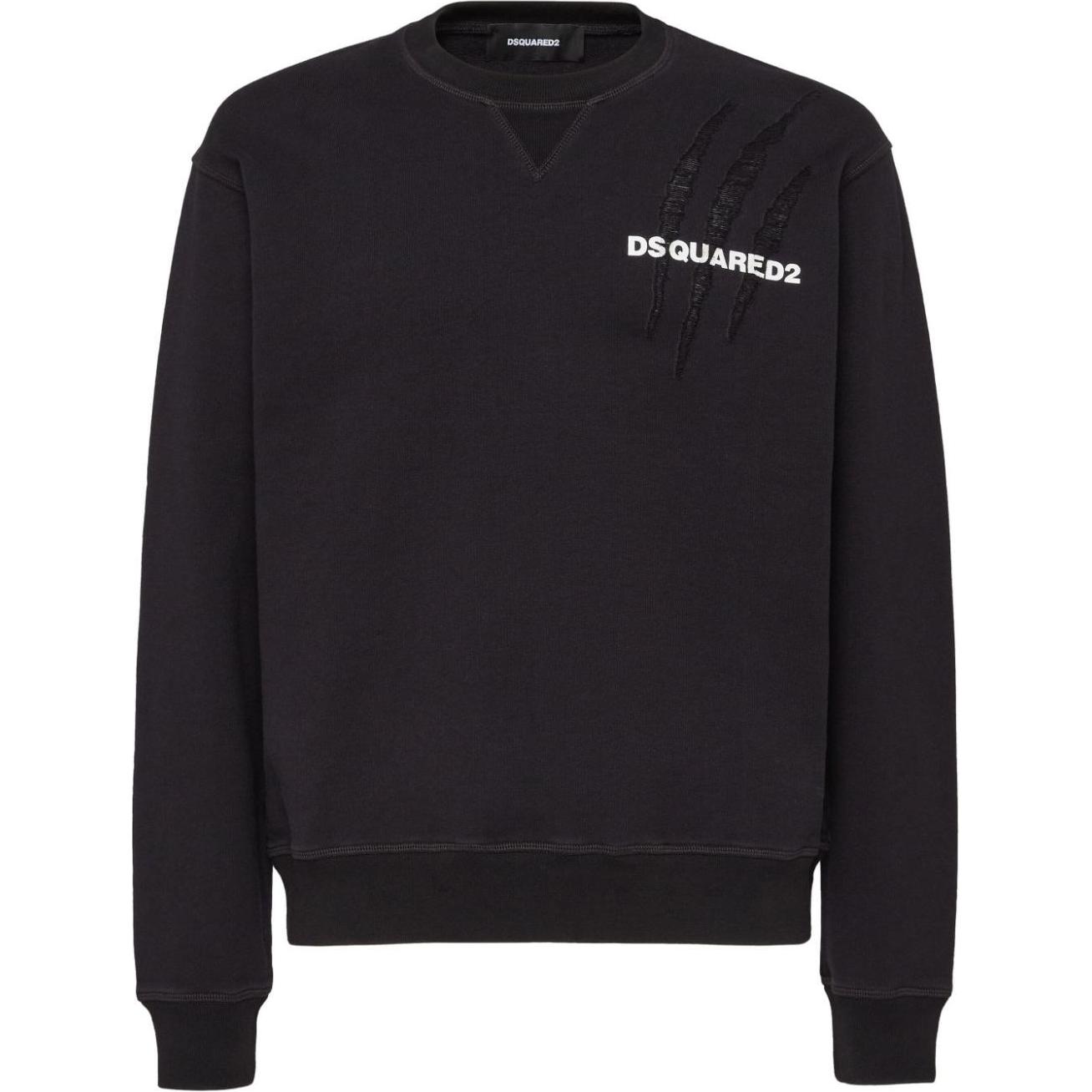 DSQUARED2  Black Ribbed Crewneck Sweatshirt with Logo Print. S74GU0804S25551-900