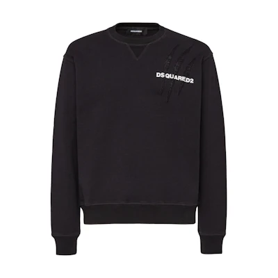 DSQUARED2 Black Ribbed Crewneck Sweatshirt with Logo Print. S74GU0804S25551-900
