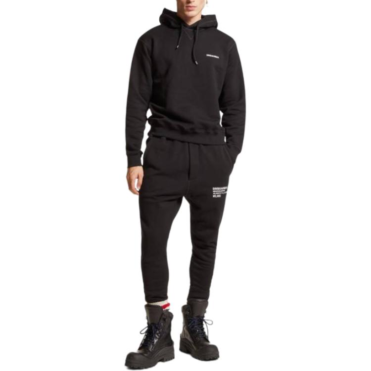 Shop DSQUARED2 黑色修身中腰休閒褲帶彈性字母裝飾 S74KB0967S25516-900