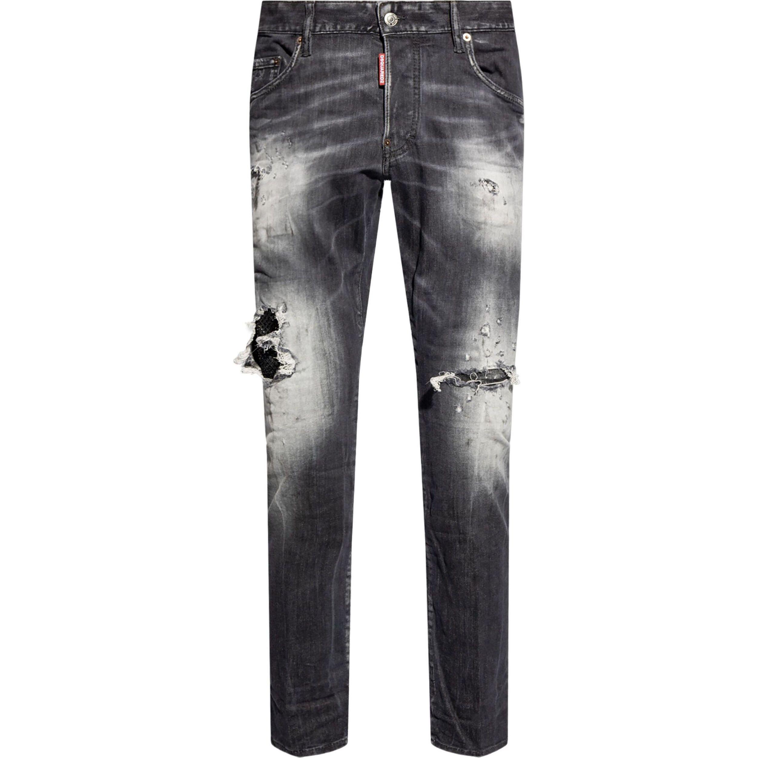 DSQUARED2  Black Straight-Leg Button Fly Jeans with Patches. S74LB1595S30503-900