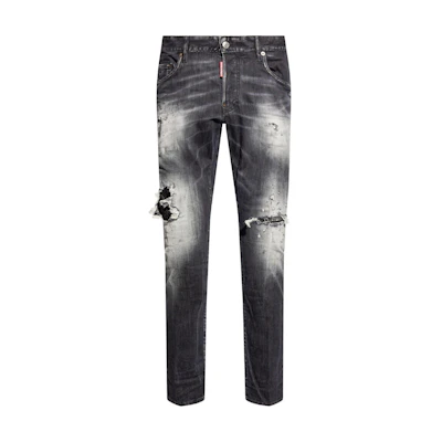 DSQUARED2 Black Straight-Leg Button Fly Jeans with Patches. S74LB1595S30503-900