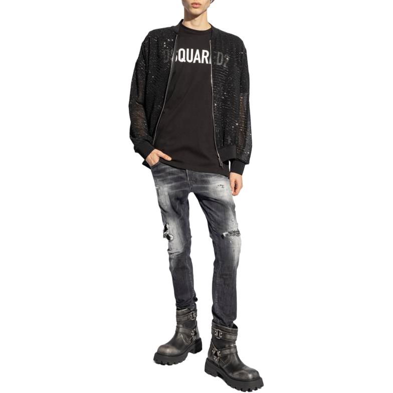 DSQUARED2  Black Straight-Leg Button Fly Jeans with Patches. S74LB1595S30503-900 圖 3