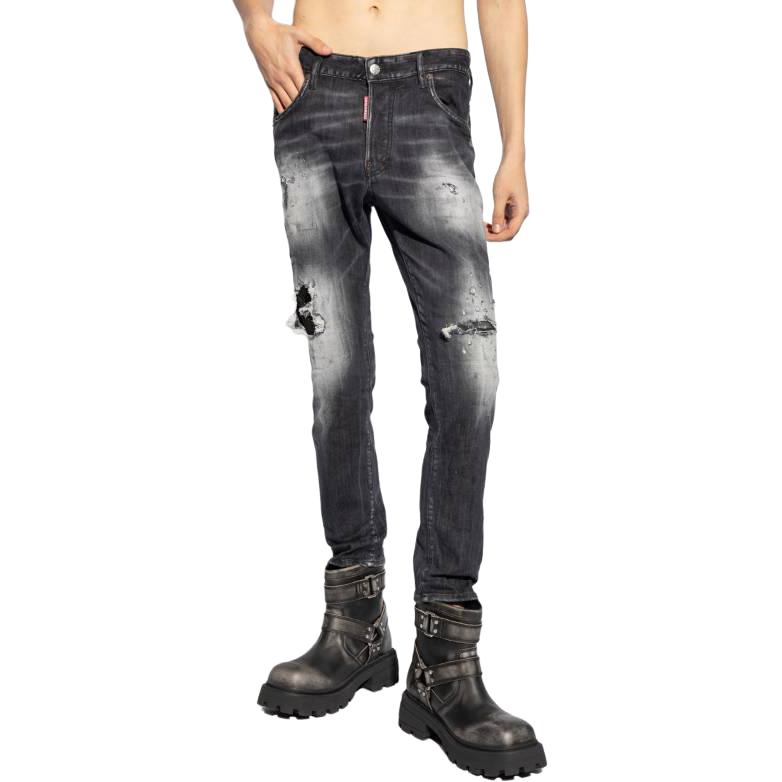 DSQUARED2  Black Straight-Leg Button Fly Jeans with Patches. S74LB1595S30503-900 圖 4