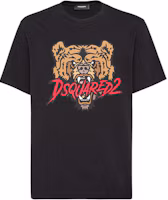Order DSQUARED2 Black Tiger Print Logo Short Sleeve Crewneck T-Shirt S74GD1316D20014900