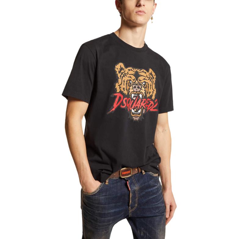 Shop DSQUARED2 黑色虎纹印花标志短袖圆领T恤 S74GD1316D20014900