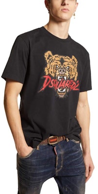 DSQUARED2 黑色虎纹印花标志短袖圆领T恤 S74GD1316D20014900 Shop DSQUARED2 黑色虎纹印花标志短袖圆领T恤 S74GD1316D20014900