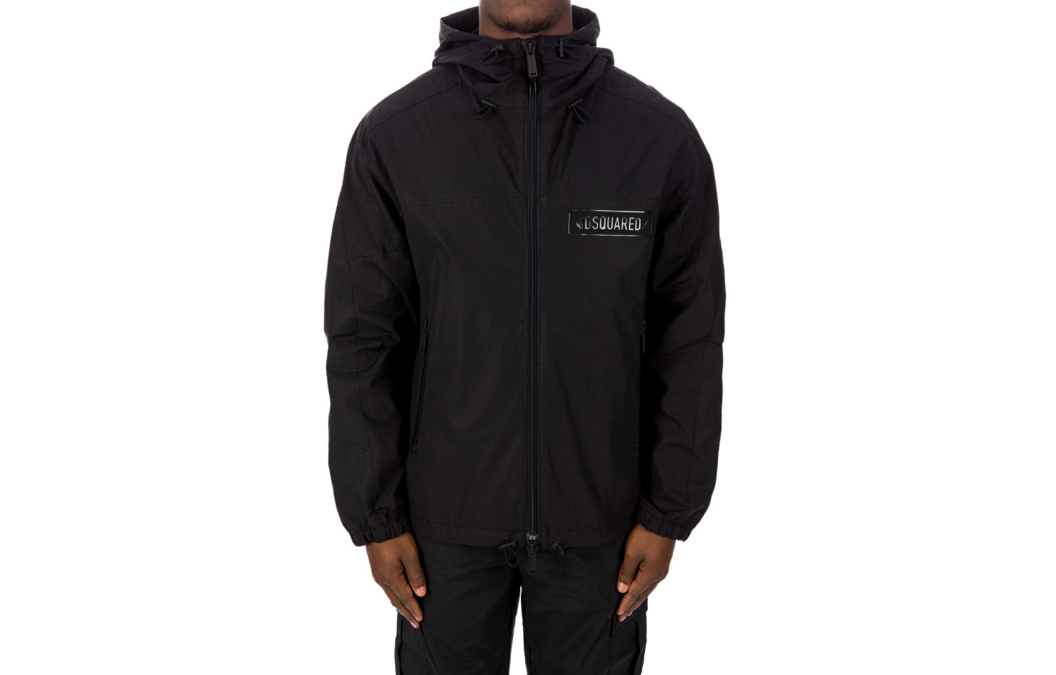 Order DSQUARED2 ブラック ジップアップ フーディ ジャケット レタープリント入り. S71AN0370S53578-900