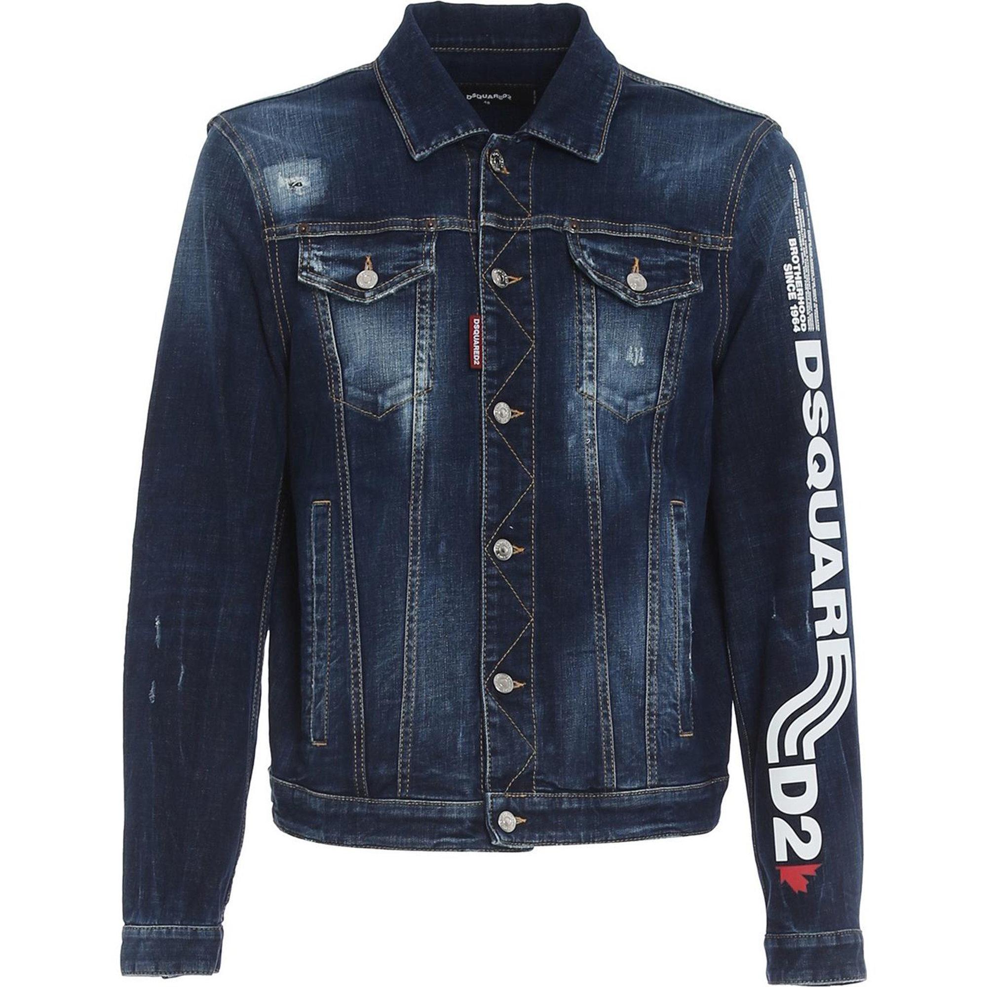 DSQUARED2  Blue Denim Jacket with Letter Print and Single-Breasted Collar. S74AM1151S30664470