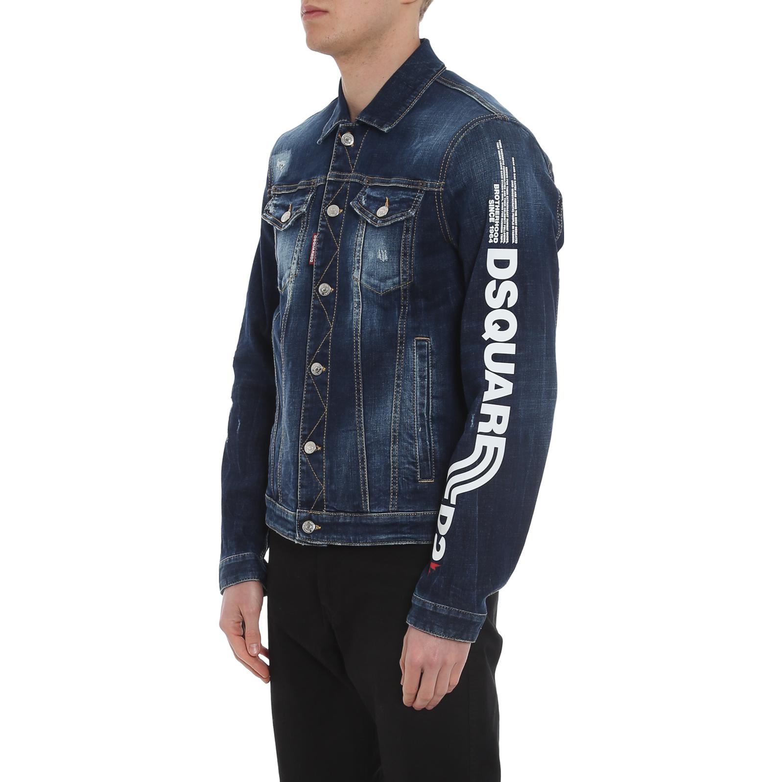 DSQUARED2  Blue Denim Jacket with Letter Print and Single-Breasted Collar. S74AM1151S30664470 圖 5