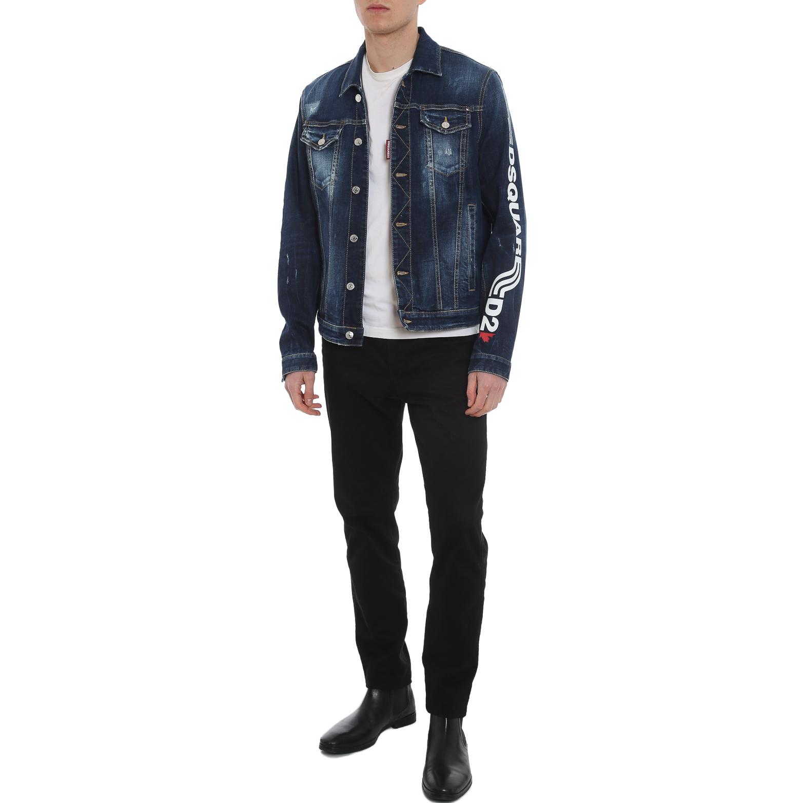 DSQUARED2  Blue Denim Jacket with Letter Print and Single-Breasted Collar. S74AM1151S30664470 圖 6