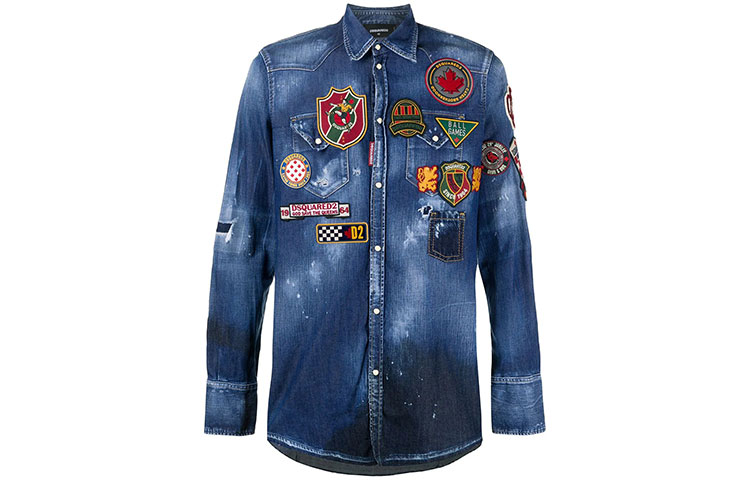 DSQUARED2  Blue Denim Shirt with Multiple Patches Long Sleeve S74DM0444S30341-470