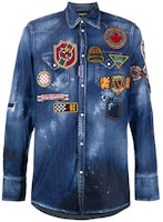 DSQUARED2 Blue Denim Shirt with Multiple Patches Long Sleeve S74DM0444S30341-470 DSQUARED2 Blue Denim Shirt with Multiple Patches Long Sleeve S74DM0444S30341-470