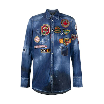 DSQUARED2 Blue Denim Shirt with Multiple Patches Long Sleeve S74DM0444S30341-470