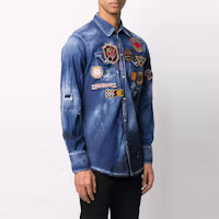 Shop DSQUARED2 Blue Denim Shirt with Multiple Patches Long Sleeve S74DM0444S30341-470