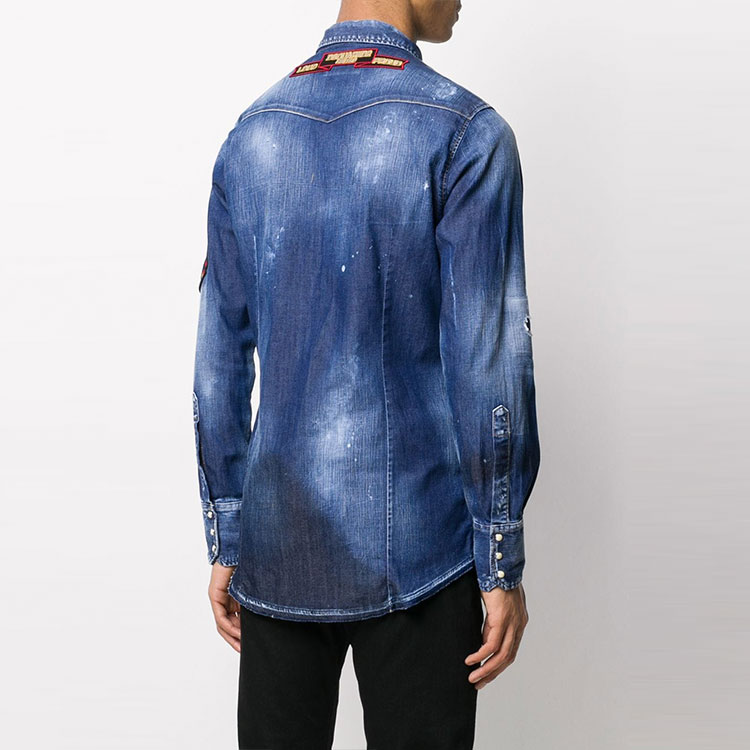 Purchase DSQUARED2 蓝色多贴布长袖牛仔衬衫 S74DM0444S30341-470
