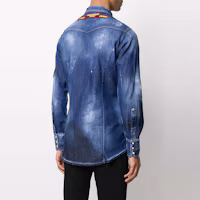 Purchase DSQUARED2 Blue Denim Shirt with Multiple Patches Long Sleeve S74DM0444S30341-470