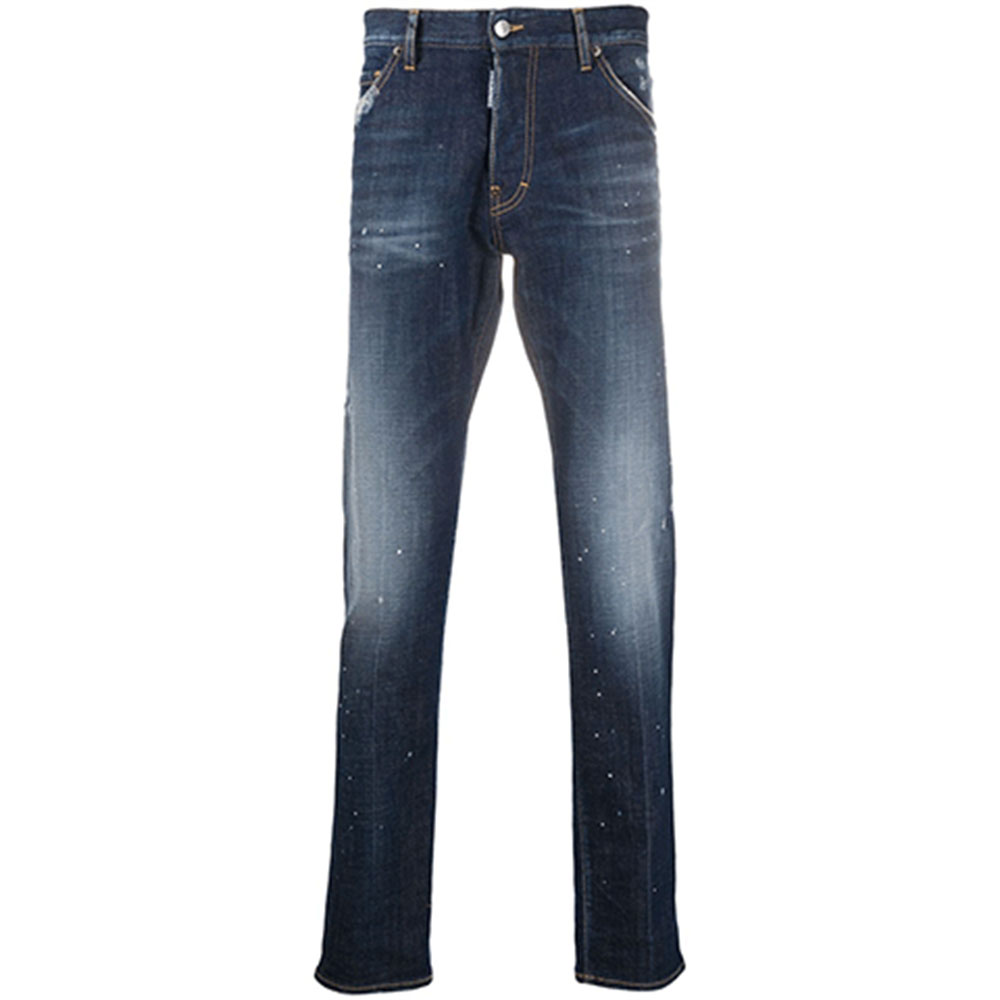 DSQUARED2  Blue Distressed Paint-Splatter Straight Jeans S74LB0768S30342-470