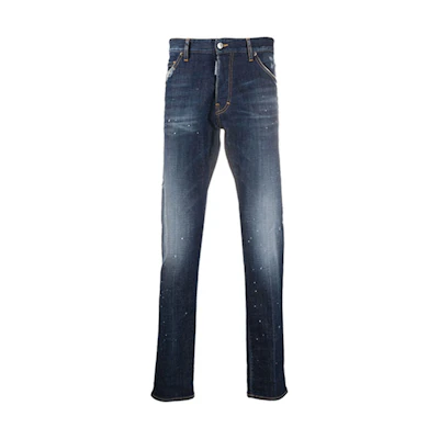 DSQUARED2 Blue Distressed Paint-Splatter Straight Jeans S74LB0768S30342-470