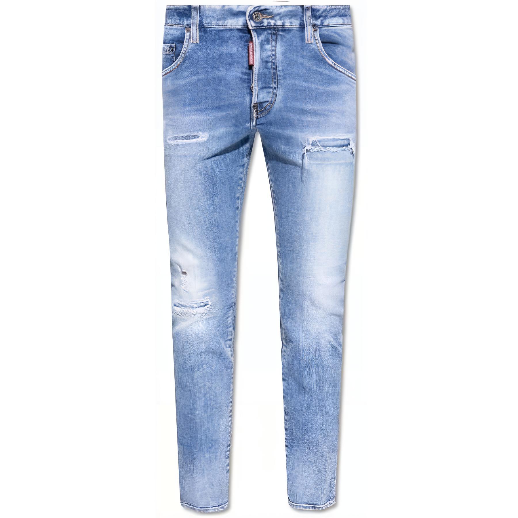 DSQUARED2  Blue Distressed Straight-Leg Button Jeans S71LB1255S30664-470