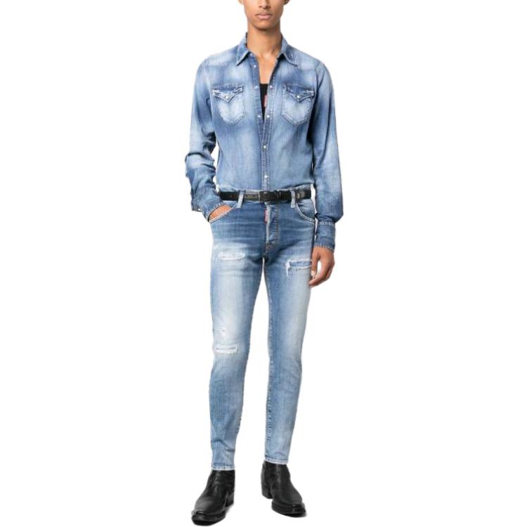 DSQUARED2  Blue Distressed Straight-Leg Button Jeans S71LB1255S30664-470 圖 3