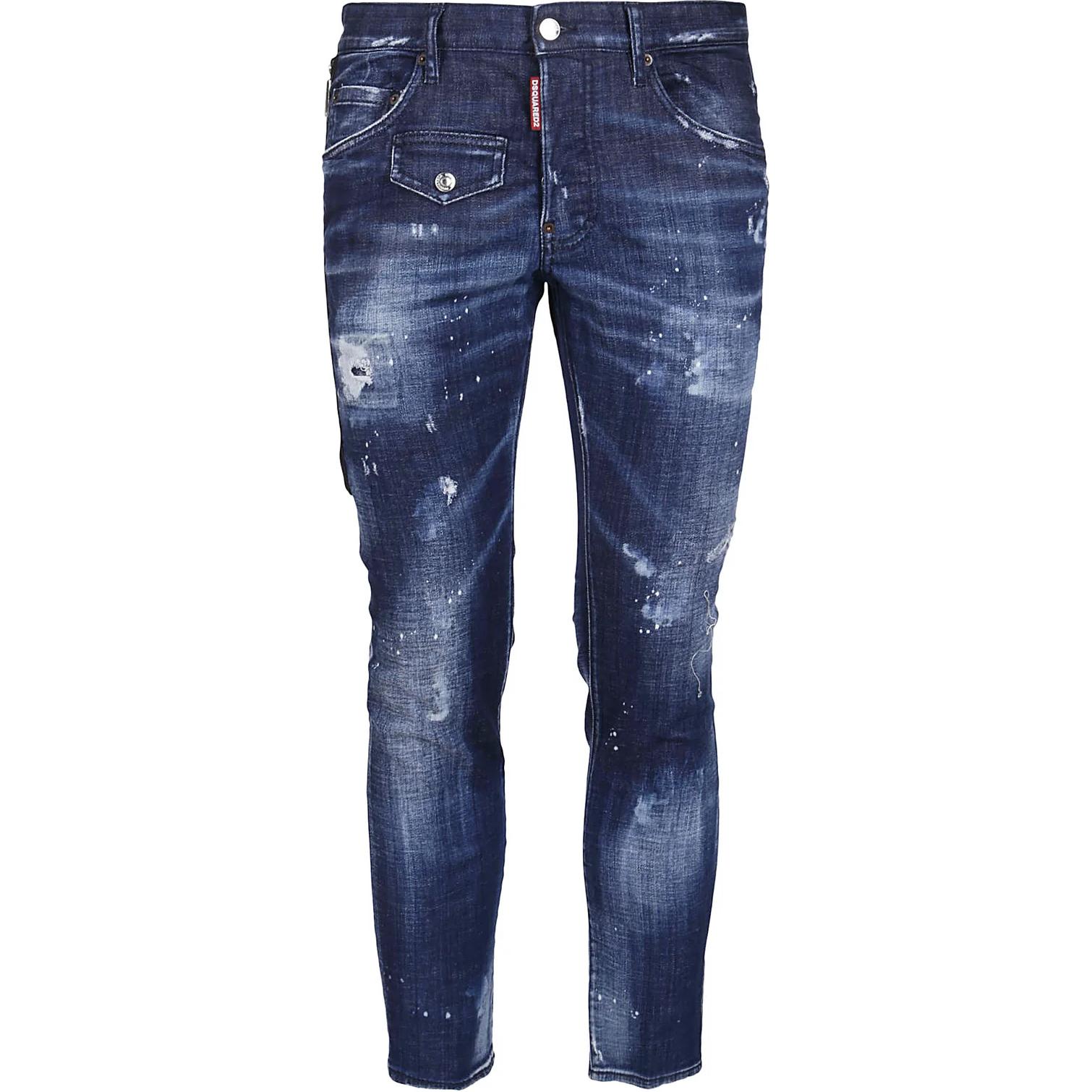 DSQUARED2  Blue Distressed Stretch Cotton Jeans with Logo & Side Zipper. S74LB0837S30342-470