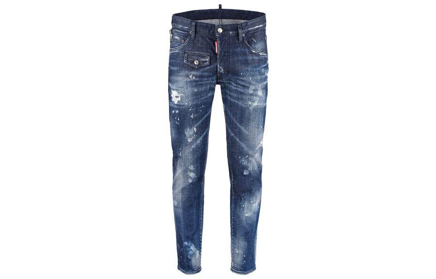 DSQUARED2  Blue Distressed Stretch Cotton Jeans with Logo & Side Zipper. S74LB0837S30342-470 圖 2