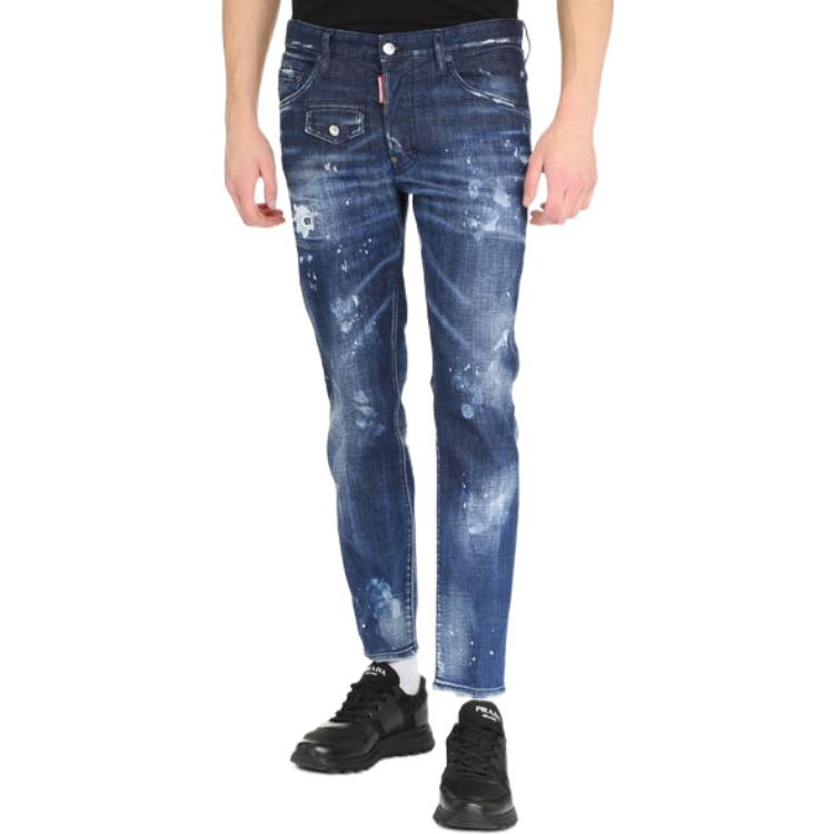 DSQUARED2  Blue Distressed Stretch Cotton Jeans with Logo & Side Zipper. S74LB0837S30342-470 圖 4