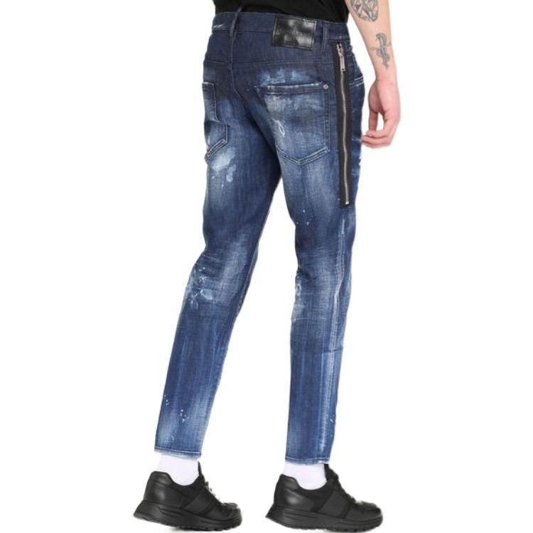 DSQUARED2  Blue Distressed Stretch Cotton Jeans with Logo & Side Zipper. S74LB0837S30342-470 圖 5