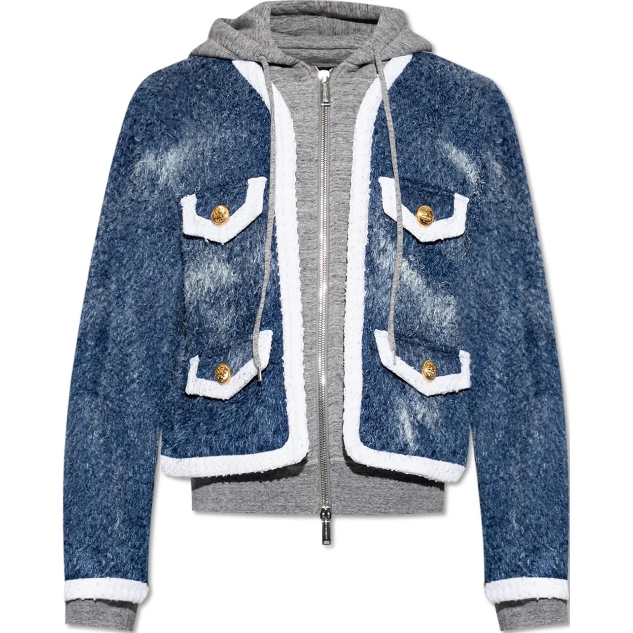 DSQUARED2  Blue Zip-Up Hooded Patchwork Jacket. S71AN0580D30001-470