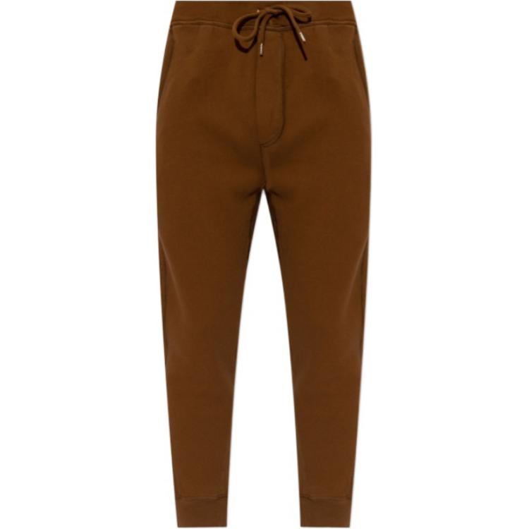DSQUARED2  Brown Solid Logo Patch Drawstring Casual Pants. S74KB0958D25001-132