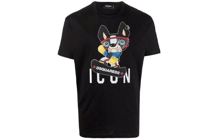 DSQUARED2  Cartoon Letter Print Black Short Sleeve T-Shirt S79GC0033S23009-900