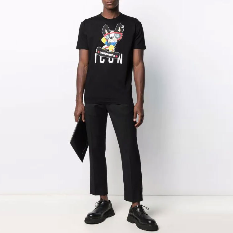 Lookbook DSQUARED2 卡通字母印花黑色短袖T恤 S79GC0033S23009-900