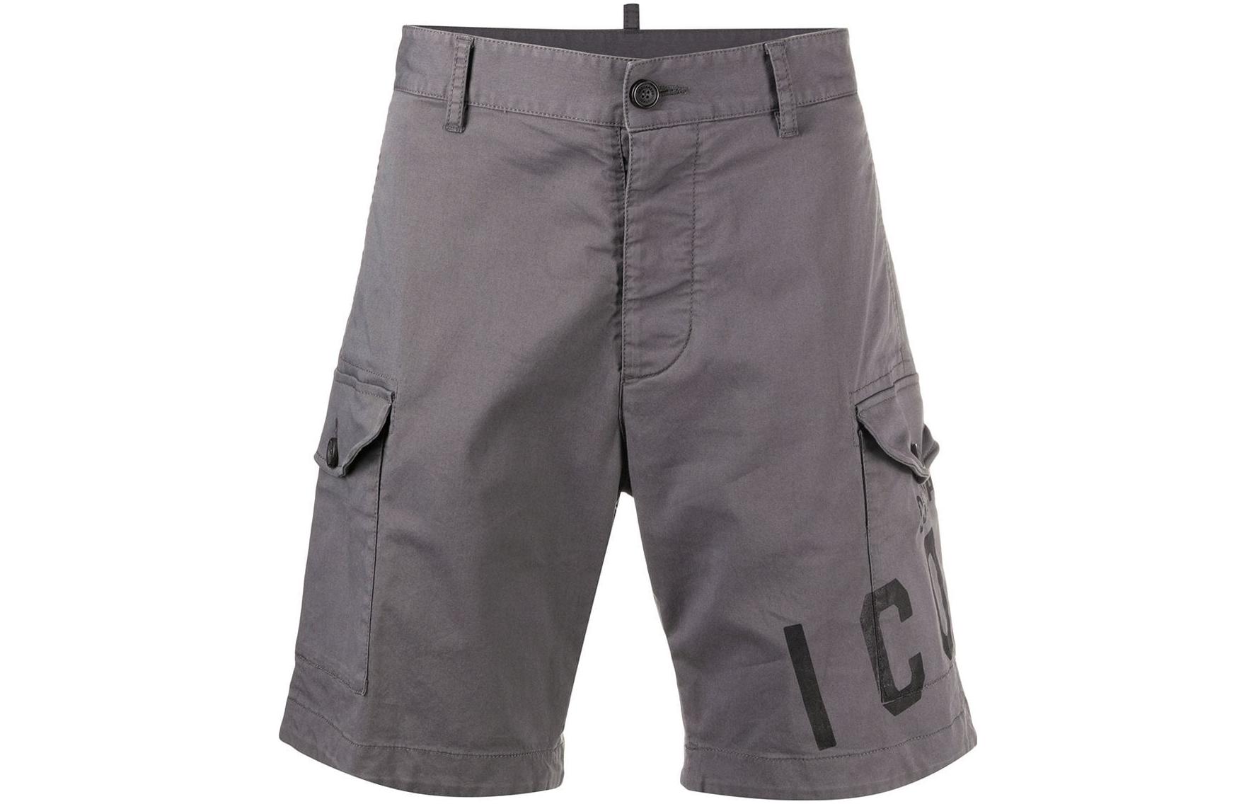 DSQUARED2  Gray Button Letter Print Casual Shorts. S79MU0009S35175