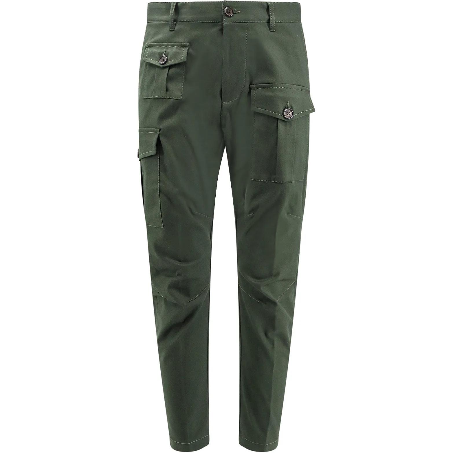 DSQUARED2  Green Straight-Leg Cargo Pants with Mid-Rise and Zippered Pockets S74KB0909S39021-632