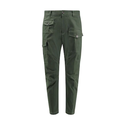 DSQUARED2 Green Straight-Leg Cargo Pants with Mid-Rise and Zippered Pockets S74KB0909S39021-632