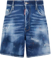 DSQUARED2 Mid-Rise Distressed Slim Fit Zipper Denim Shorts Blue. S71MU0797S30872-470 DSQUARED2 Mid-Rise Distressed Slim Fit Zipper Denim Shorts Blue. S71MU0797S30872-470