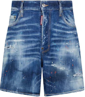 Order DSQUARED2 Mid-Rise Distressed Slim Fit Zipper Denim Shorts Blue. S71MU0797S30872-470