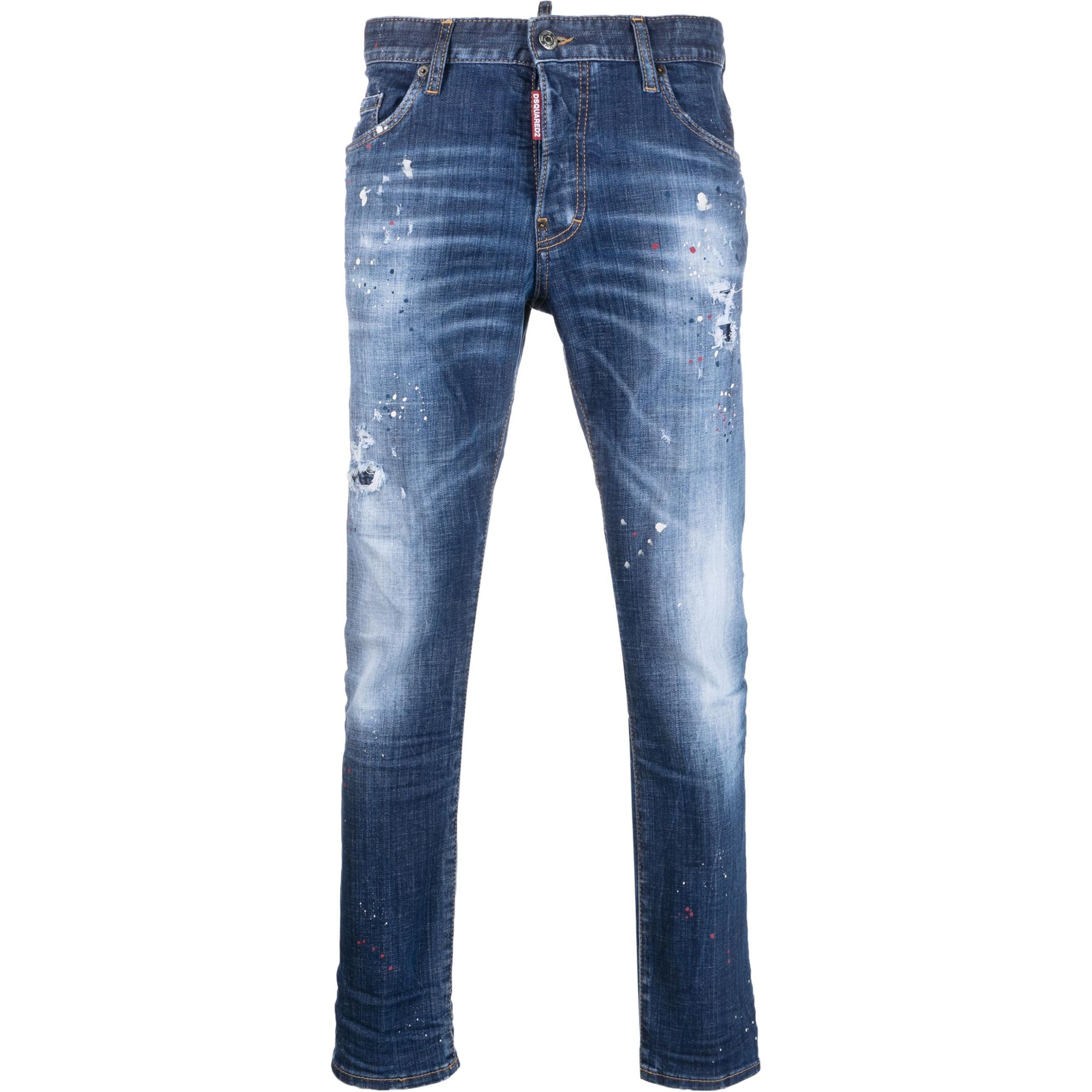 DSQUARED2  Navy Blue Splatter Ripped Slim Fit Jeans. S74LB1331S30342-470