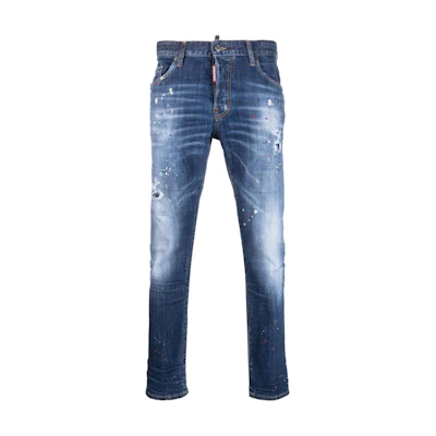 DSQUARED2 Navy Blue Splatter Ripped Slim Fit Jeans. S74LB1331S30342-470