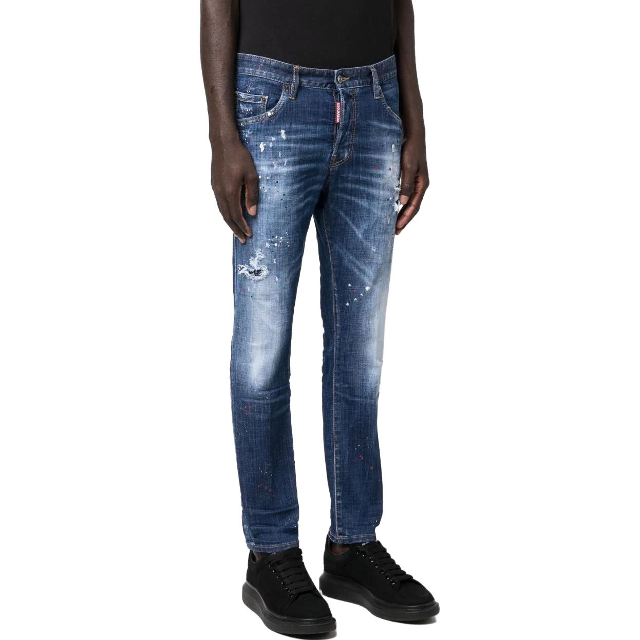DSQUARED2  Navy Blue Splatter Ripped Slim Fit Jeans. S74LB1331S30342-470 圖 5