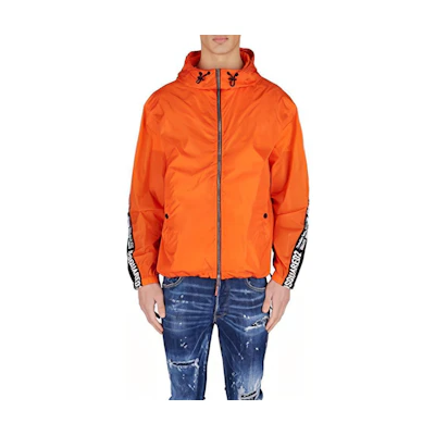 DSQUARED2 Orange Logo Print Zip-Up Hoodie Jacket. S74AM1443S49197-186