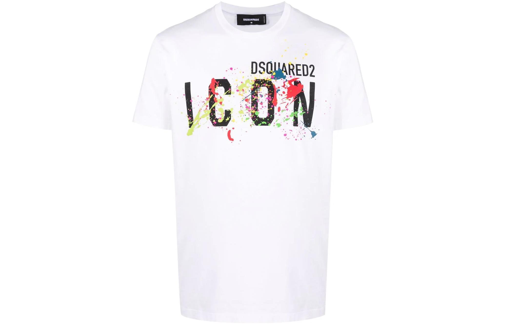 Order DSQUARED2 ペイントスプラッター ロゴ 半袖 Tシャツ. S79GC0052S23009-100