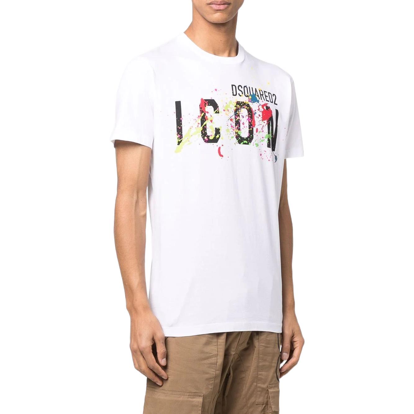 Details for DSQUARED2 ペイントスプラッター ロゴ 半袖 Tシャツ. S79GC0052S23009-100