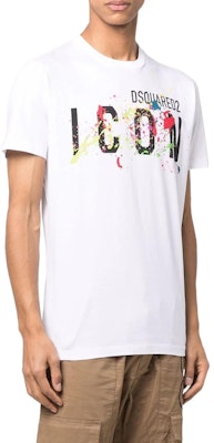 DSQUARED2 ペイントスプラッター ロゴ 半袖 Tシャツ. S79GC0052S23009-100 Details for DSQUARED2 ペイントスプラッター ロゴ 半袖 Tシャツ. S79GC0052S23009-100