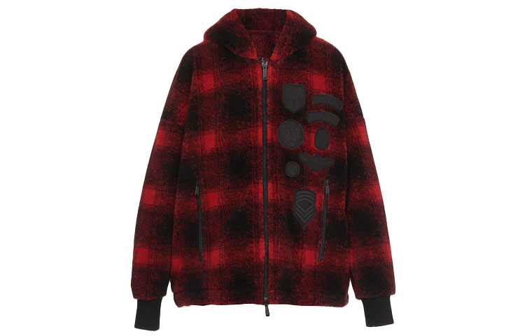 Order DSQUARED2 紅色格紋連帽拉鍊羊絨夾克 S74HG0110S25519-001F